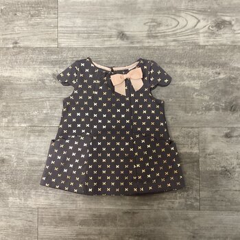 Cap Sleeve Dress with Scalloped Hems and Rose Gold Accents - Size 3-6M