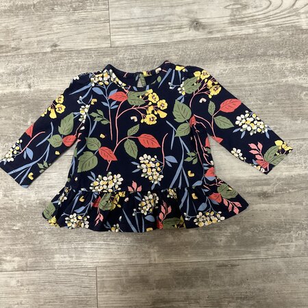 Navy Jersey Shirt with Leaves and Flowers - Size 6-12M