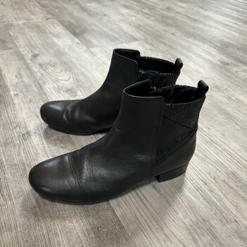Black Leather Boots with Contrast Panels - Size 38