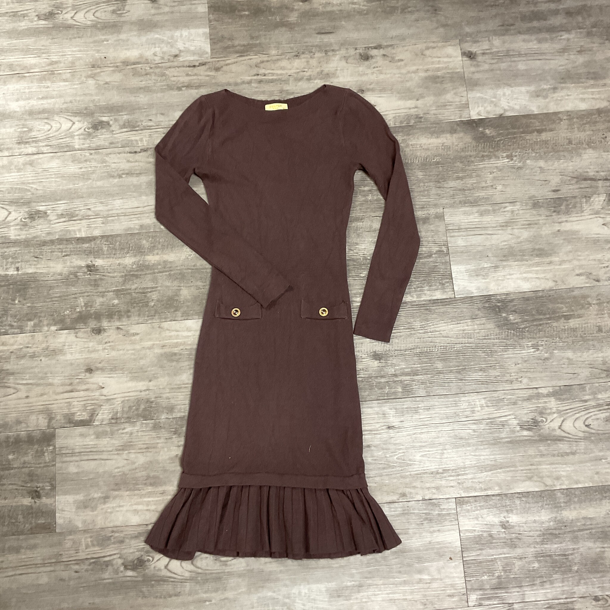 Deep Mauve Knit Dress with Ruffle - Size M