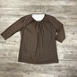 Navy and Brown Patterned Blouse with Pleated Neckline - Size XL
