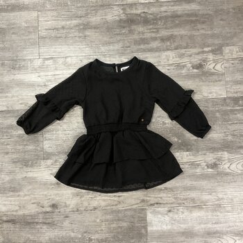 Black Ruffled Dress with Waistband