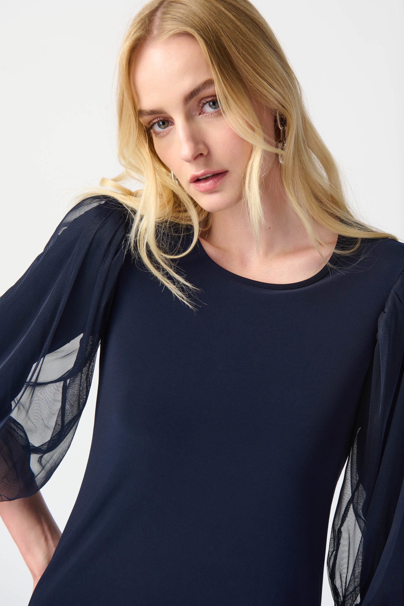 Navy Top with Mesh Sleeves - Navy
