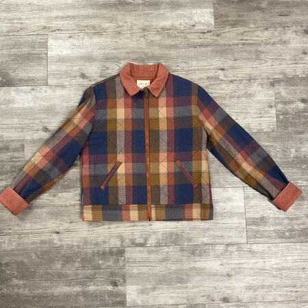 Plaid Jacket with Corduroy Collar and Cuffs - Size XS