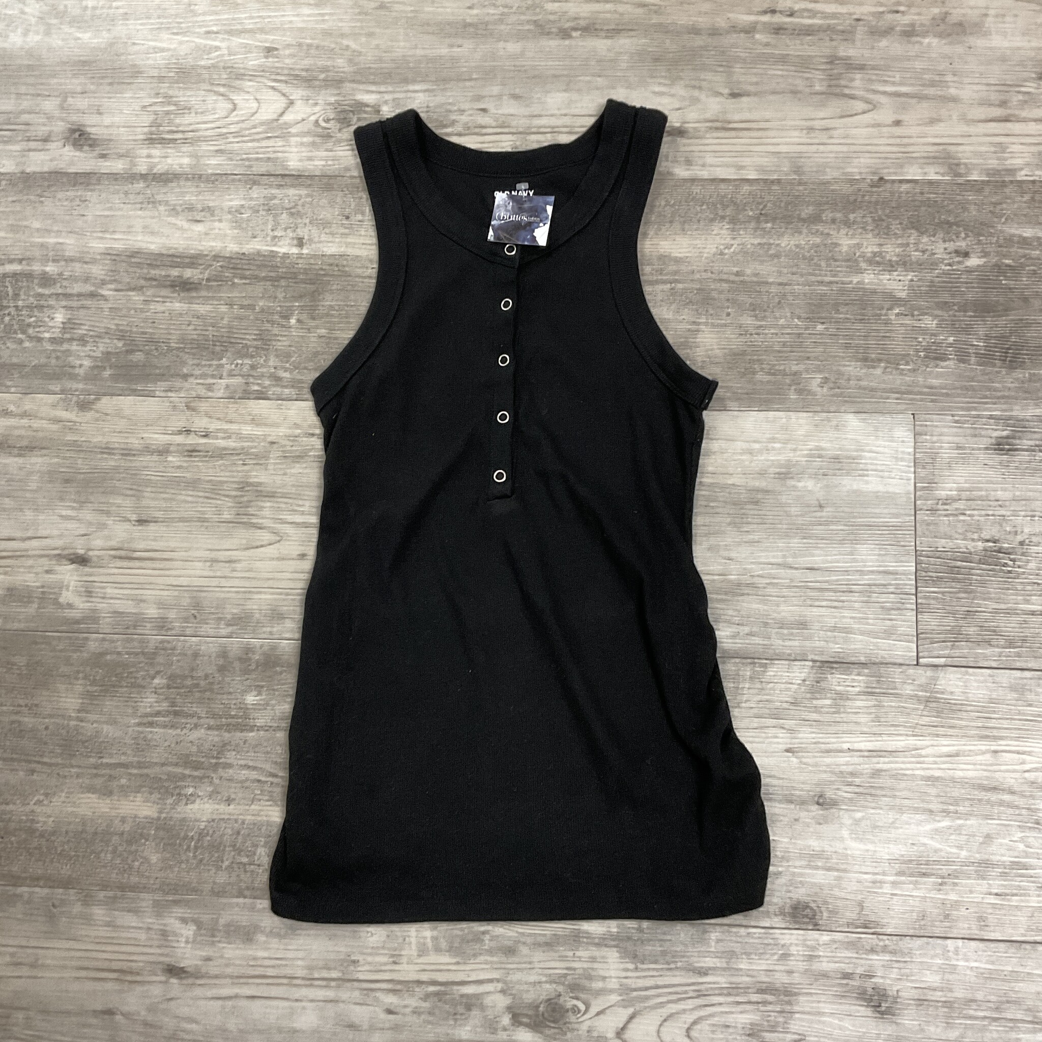 Maternity Black Ribbed Tank Top with Buttons - Size S