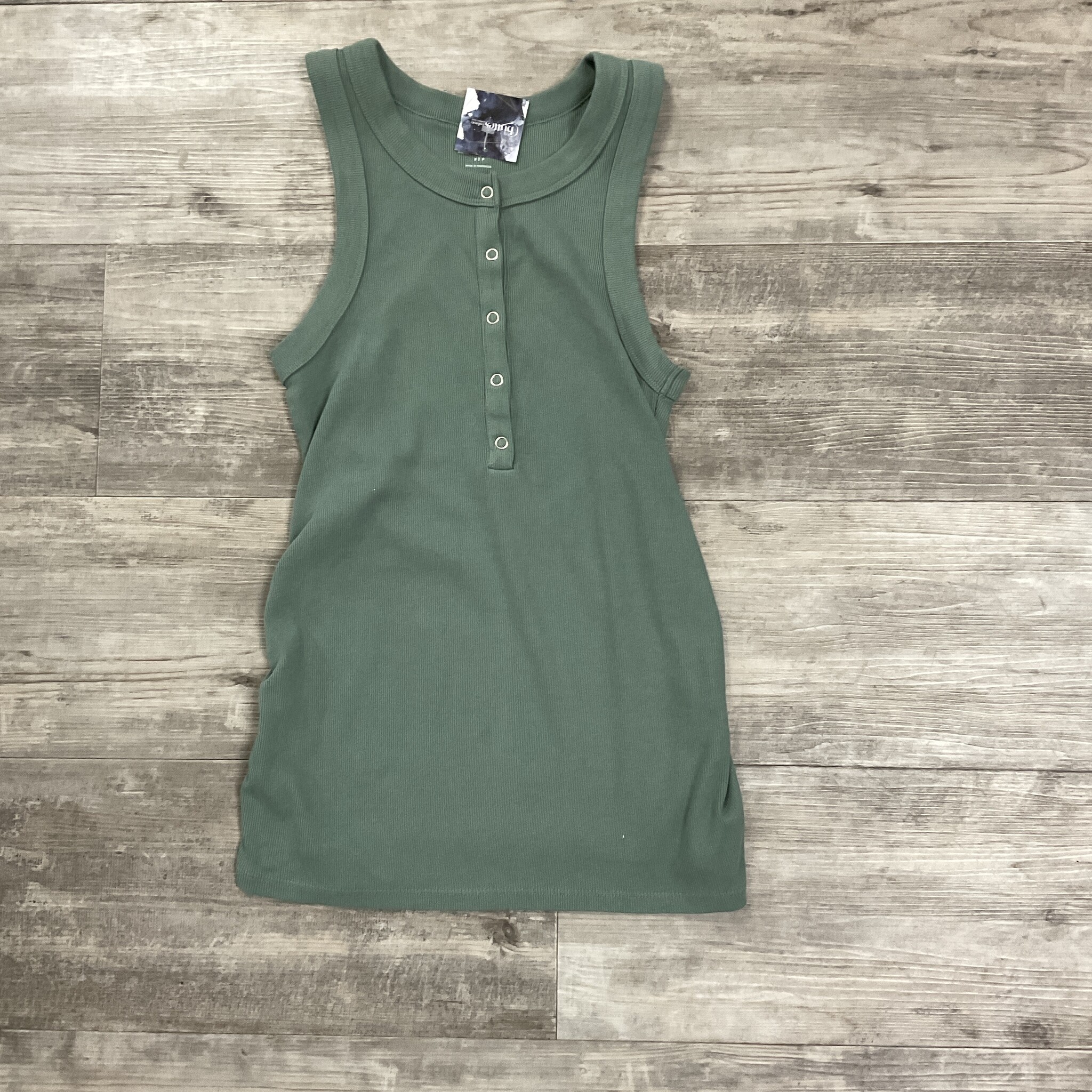 Maternity Green Ribbed Tank Top with Buttons - Size S