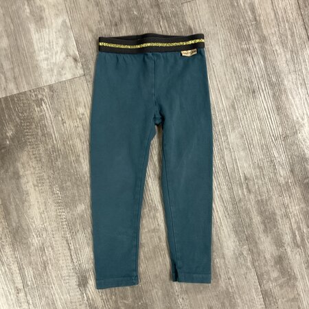 Teal Leggings with Glittery Gold Waistband - Size 98