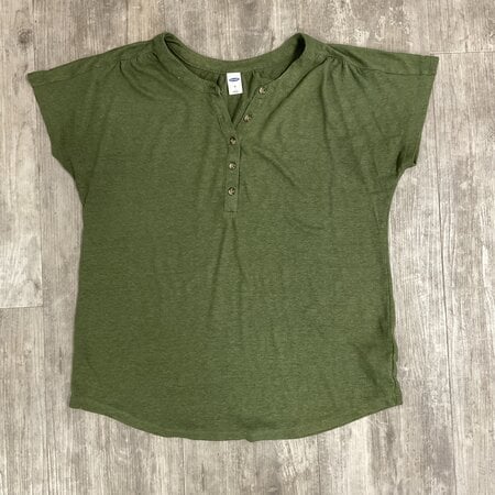 Army Green Basic T-shirt with Buttons - Size M