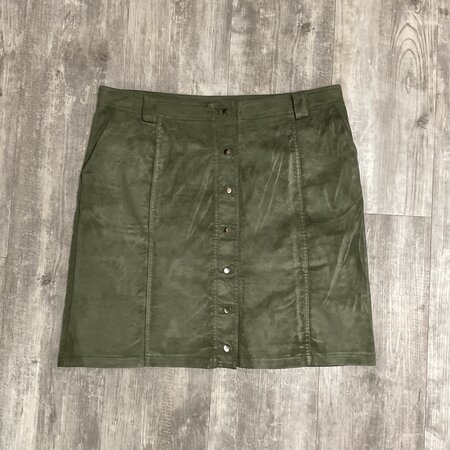 Velvet Army Green Skirt with Buttons - Size 14
