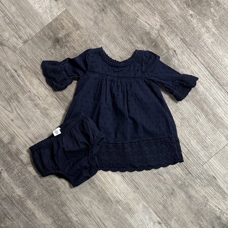 Navy Eyelet Dress with Bloomer - Size 3-6M
