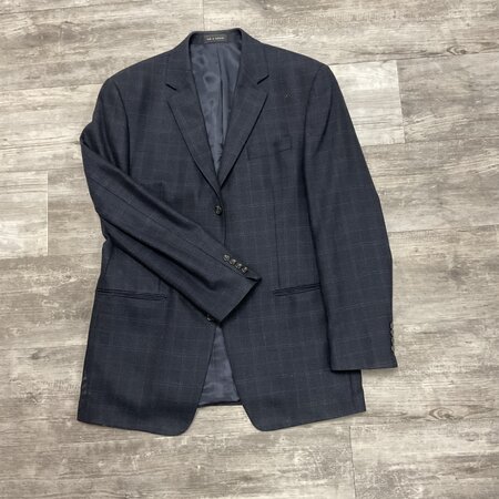 Plaid Navy Suit Jacket - Size XL