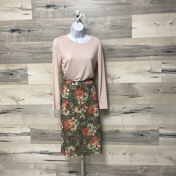 Floral Mesh Pencil Midi Skirt