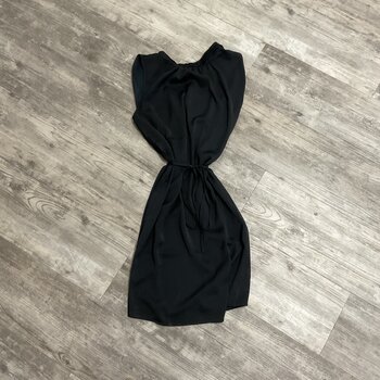 Black Sleeveless Silk Dress with Pleated Neck - Size S