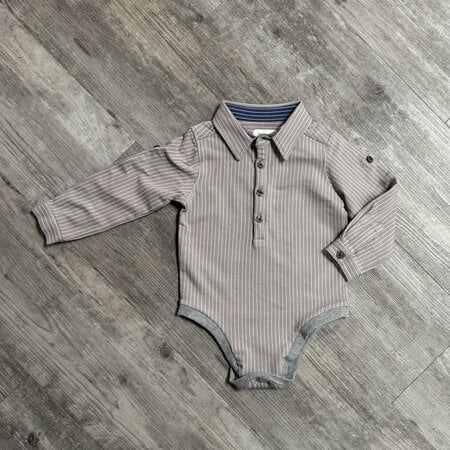 Grey Stripe Dress Shirt Onesie - Size 18-24M