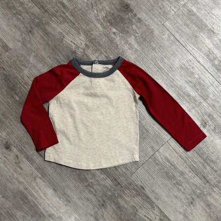 Sand Melange Henley with Red Sleeves - Size 3