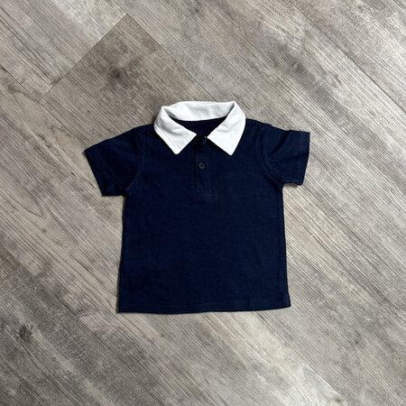 Navy Polo with White Collar - Size 6-9M