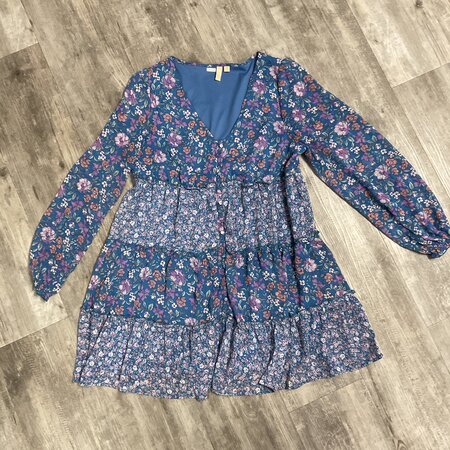 Blue Tiered Flower Print Dress Size XL