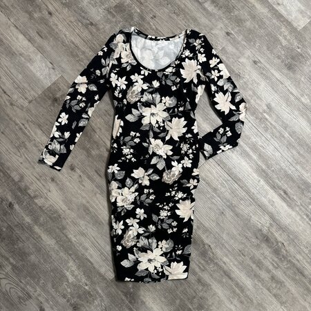 Black Floral Print Maternity Dress - Size S