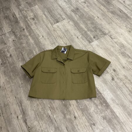 Army Green Cropped Button-up - Size L