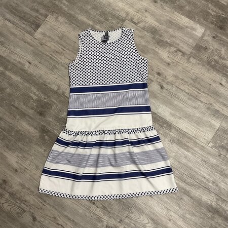 Blue and White Print Dress - Size M