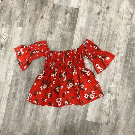 Cherry Red Floral Blouse