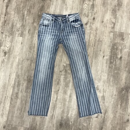 Striped Distressed Denim Pants - Size 16