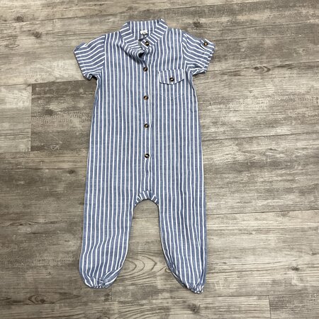 Blue and White Striped Onesie with Buttons - Size 18-24M