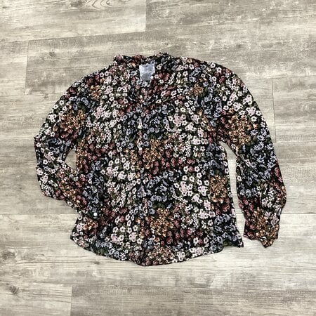 Charcoal Blouse with Flowers