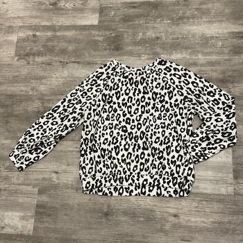 White and Charcoal Leopard Print Blouse - Size L