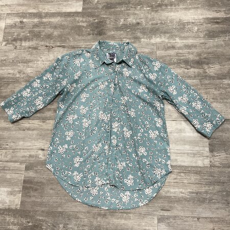 Teal Shirt with White Flowers - Size M