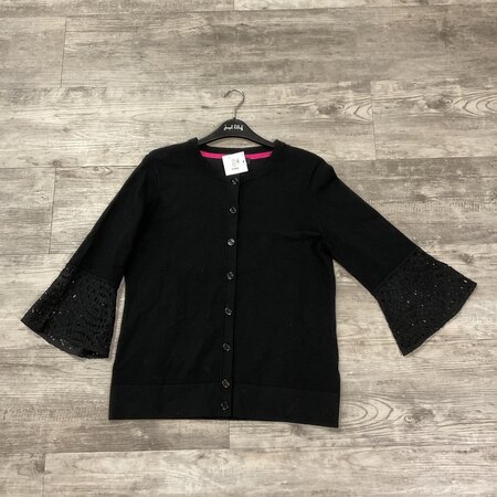 Black Cardigan with Crochet Bell Sleeve Size M