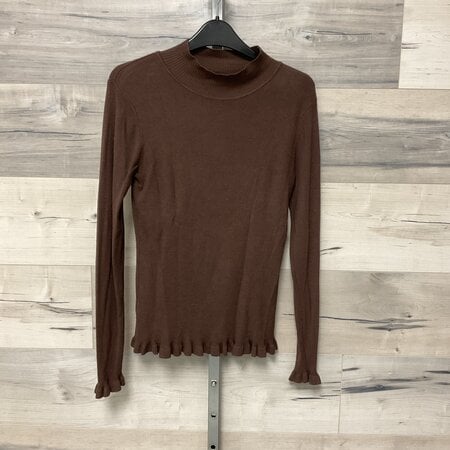 Brown Mock Neck with Ruffle  Sleeve Size M