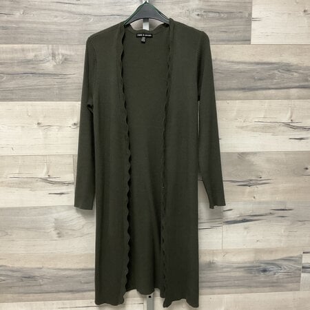 Army Green Cardigan with Scalloped Edge Size M