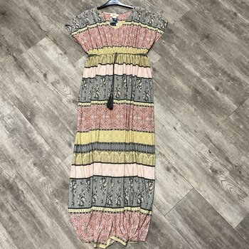Boho Striped Dress with Drawstring - Size M