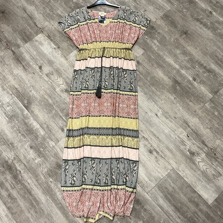 Boho Striped Dress with Drawstring - Size M
