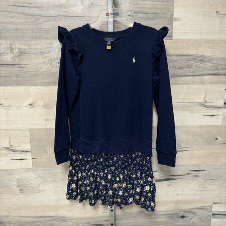 Navy Sweater Dress with Ruffle - Size 16