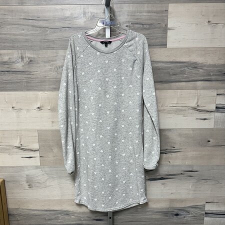 Grey Melange Sweater Dress with Heart Print - Size 14/16
