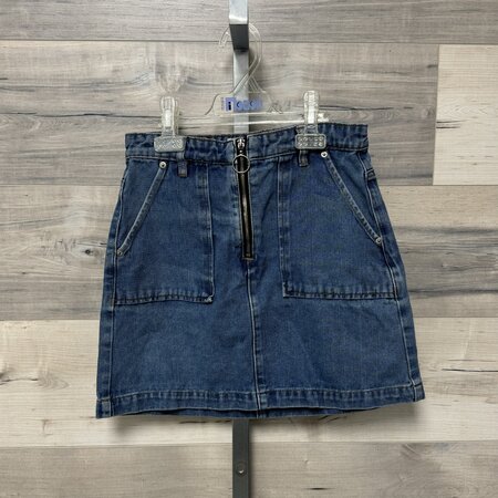 Denim Skirt with Zip and Pockets - Size S
