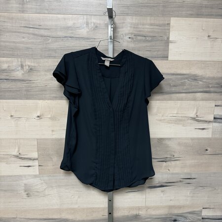 Navy Ruffle Sleeve Blouse with Plackets - Size M