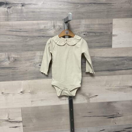 Natural Ribbed Onesie with Ruffle - Size 3-6M