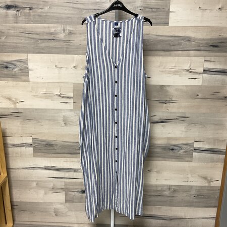 White and Blue Striped Dress with Buttons - Size 3X