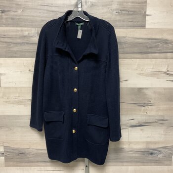 Navy Knit Cardigan with Gold Buttons - Size 2X
