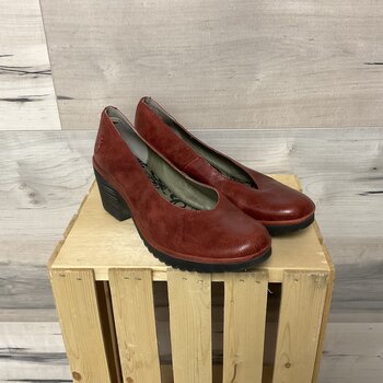 Red Leather Block Heel Size 42