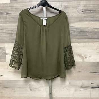 Olive Blouse with Lace Cuffs - Size L