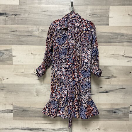 Cotton Print Dress with Ruffle and Tie - Size L