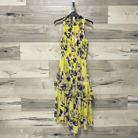 Yellow Chiffon Hi-Lo Dress with Ruffles - Size 10