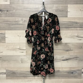 Black Floral Chiffon Dress - Size M
