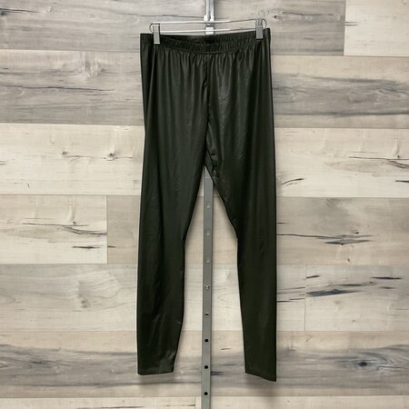 Olive Leather Look Leggings - Size M
