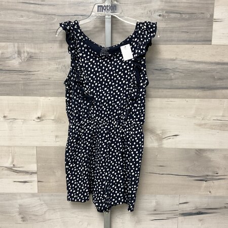 Navy and White Romper with Ruffles - Size 10/12