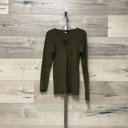 Olive Rib Knit Top with Laces - Size S